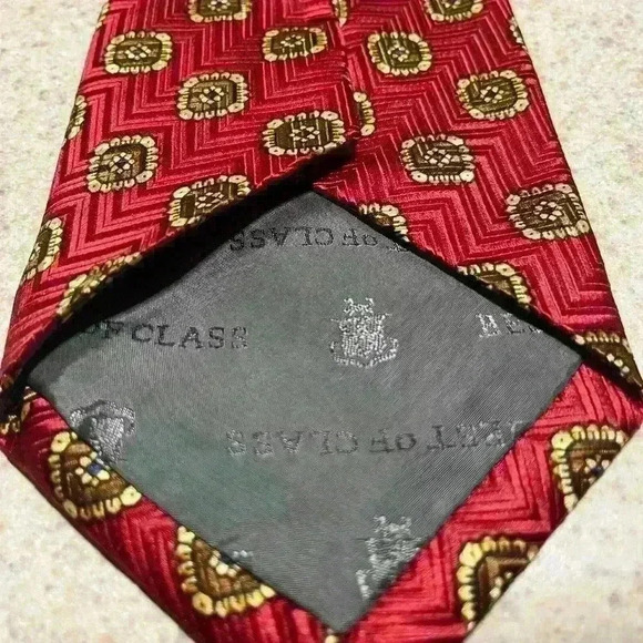 Robert Talbott Silk Necktie Red Gold Square Print Handsewn - Picture 3 of 7